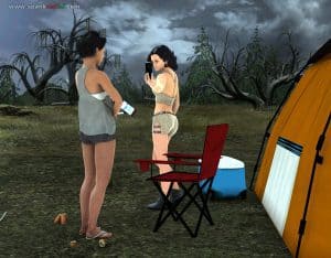 Camping girls spanking fun