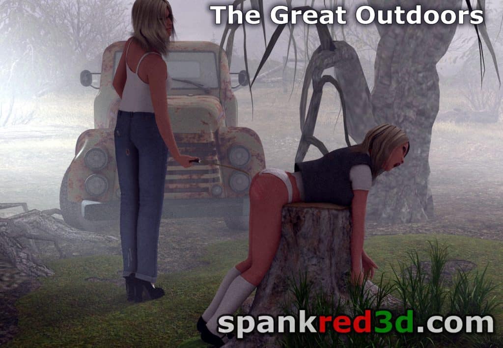 The Great Outdoors. Caned over a tree stump outdoors.