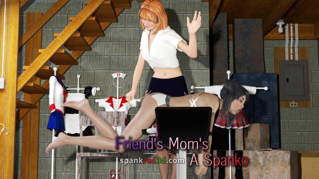 Mum's Friend's A Spanko caning Josie's bottom downstairs in the basement