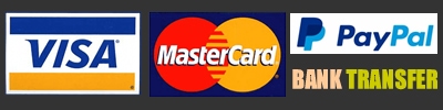 All credit & debit cards including Paypal or Bank Transfer